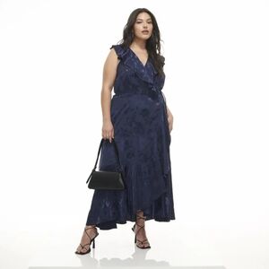 Addition Elle 22 Ruffled Textured Wrap high low dress